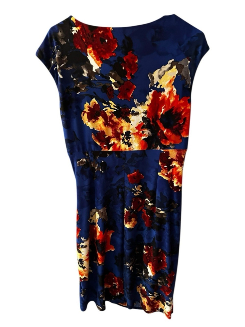 Lauren Ralph Lauren Floral Dress Blue Red Ruched Sheath Cocktail Quiet Luxury - Picture 7 of 12